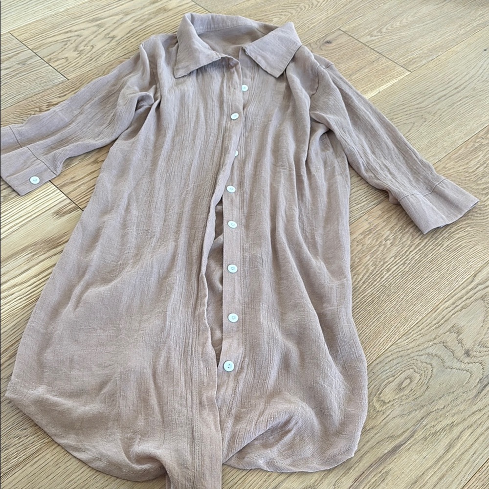 Tan Button-Up Shirt Dress